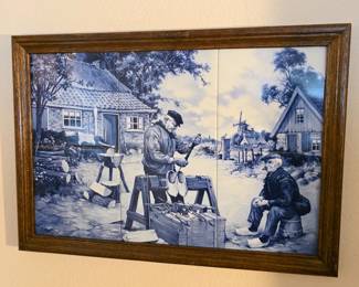 185 VintageDelftBlueTilePanelOfMuralPaintedByJCvanHunnik