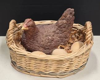 Classic Critters Hen With Basket Sculpture