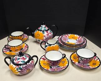 German Floral Ceramic Tea Set by SF