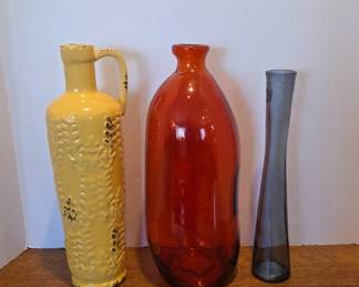 Tall Yellow Vase and Two Glass Vases