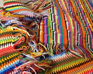 Crocheted Throw Blankets with Fringe Trim