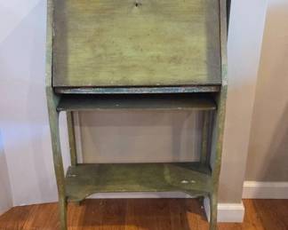 Green Painted Wooden Drop-Front Desk
