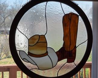 Cowboy Stained Glass With Oak Frame