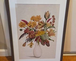 Framed Floral Oil Painting on Canvas