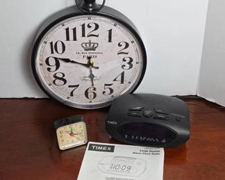 Wall Clock and Timex Alarm Clock Set