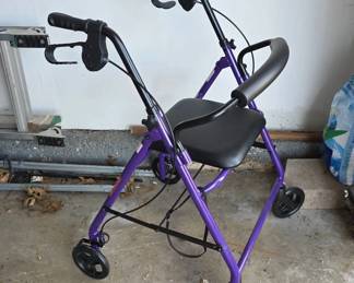 Purple Folding Walker With Seat and Brakes