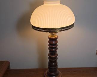 26" Tall Wooden Lamp with Glass Shade