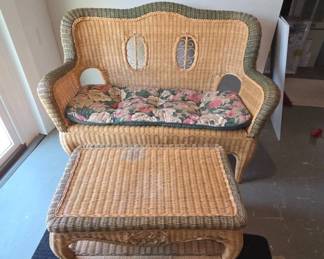 Wicker Chair and Table with Cushion