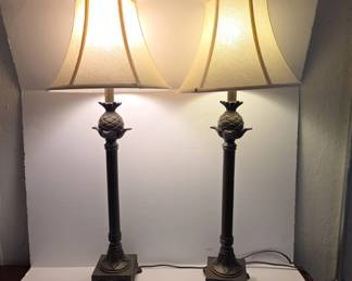 Tall Brass Table Lamps with Pineapple Motif