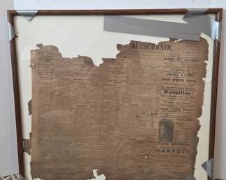 Framed 1873 Newspaper, Evening Wisconsin