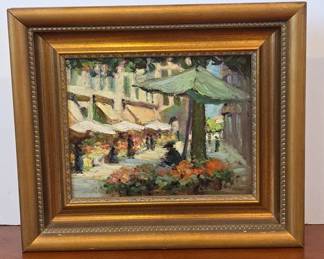 Framed Impressionist Market Scene Painting