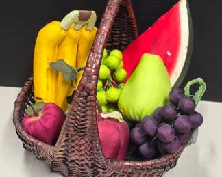 Woven Basket With Fabric Fruit Decor