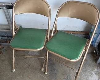 Metal Folding Chairs with Green Seats