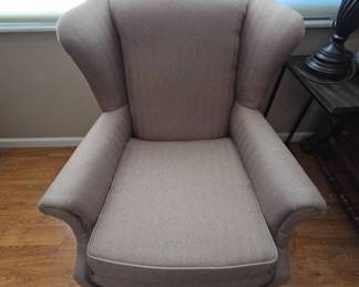 Wingback Chair in Tan Fabric Upholstery