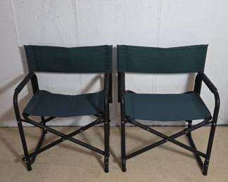 Green Fabric and Metal Folding Chairs