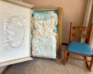 1960 wedding dress.  1940s child's rocker