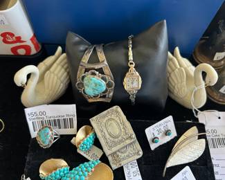 Bracelets, Sterling and Turquoise Earrings, Sterling Turquoise Ring, Lenox Cake Topper Pair