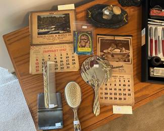 Vintage Brush Set, Vintage Calendars 