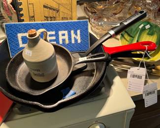 Red Enamel Cast Iron Skillet, Wagner Ware No. 10 Skillet 