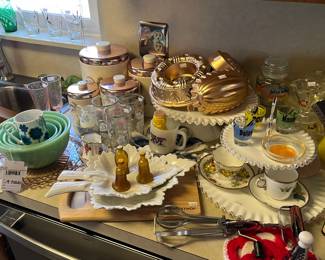 Fire King Jadeite Nesting Bowl Set, Vintage Canisters, Pyrex Robin's Egg Blue Bowls  