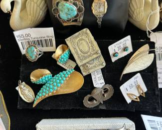 Sterling Turquoise Ring, Brooches 