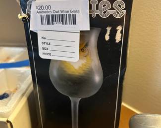 Animates Owl Wine Glass 