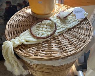 Macrame Butterfly Towel Holder, Wicker Lidded Basket 