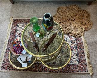 Milo Baughman Style Coffee Table, Unmarked Patches, Rugs 