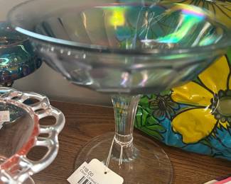 Clear Carnival Glass Compote 