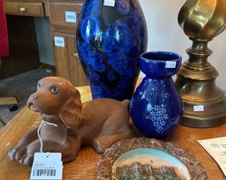 Cast Iron Dog Bank, Decorative Vases