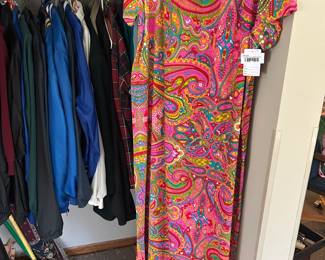 Vtg 60s Paisley Maxi Dress
