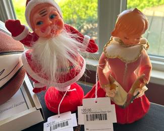 MCM Waving Santa Clause, Velvet Christmas Choir Girl, 1940's Beistle Halloween Masks