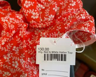 Vtg Red & White Halter Top