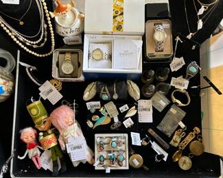 MCM Sleeping Pixie Angel, MCM Pixie Elf Drummer, MCM Valentine Figure, Watches, Jewelry, Sterling Gold Tone Tennis Bracelet, 14k Chain & 24k Charm, Pixieware Jam'n Jelly Jar, Lenox Cake Topper Pair 