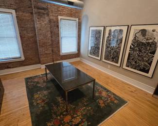Table (granite top and chrome) and Rug 