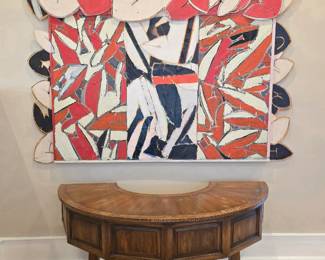 1. Painting by John Bjerklie (abstract) 2. Antique Hunt Table 