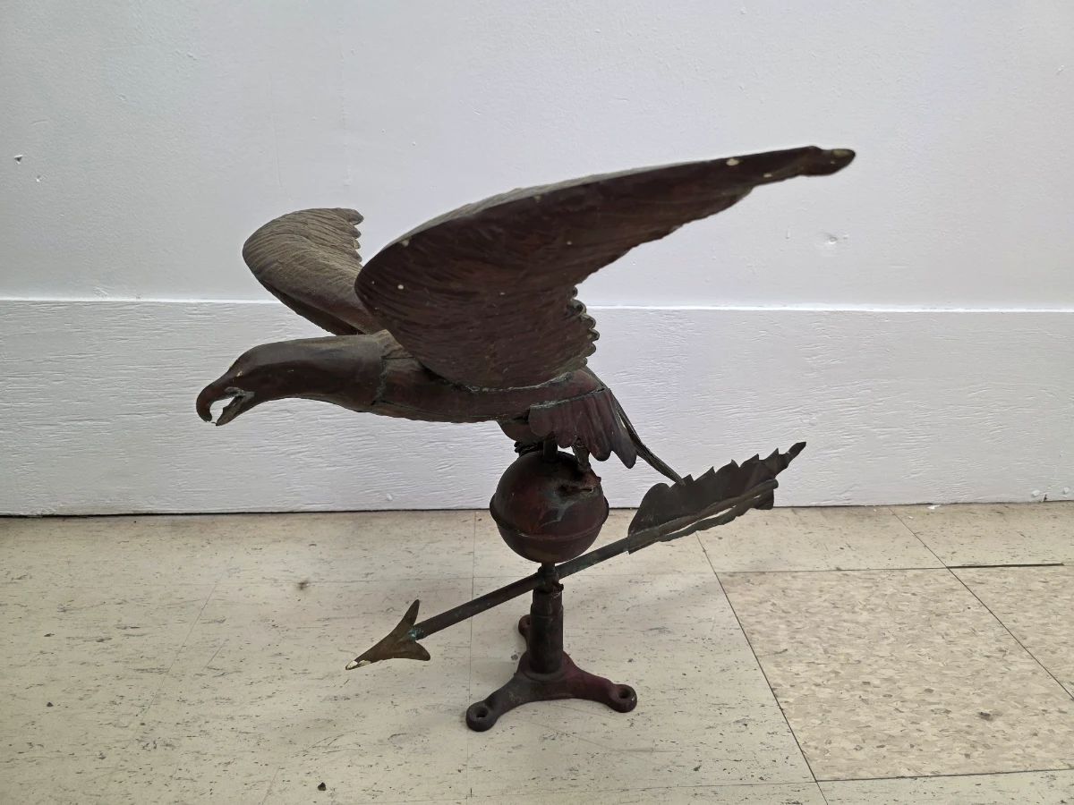 Antique Copper Bird On Orb Weathervane