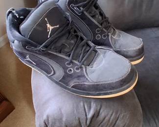  black and grey Jordan brand sneakers