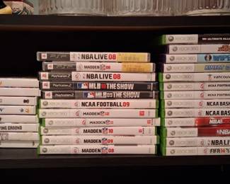 collection of vintage video games for Xbox 360, Wii, and PlayStation 2 consoles
