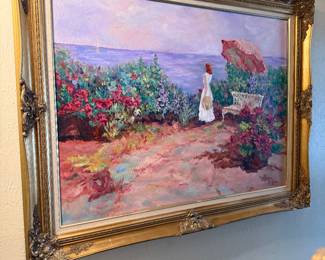 Lady Overlooking Ocean Oil Painting by M. Regis