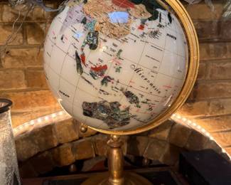 Semi precious Gemstone Inlay Globe