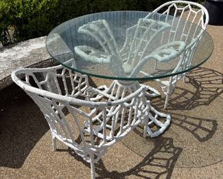 1970s Chinese Chippendale Metal Table with 2 Chairs