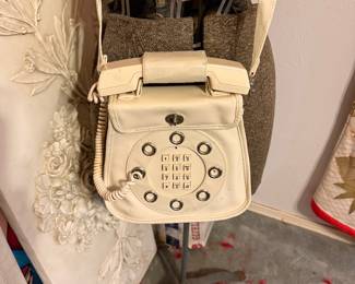 Rare 1970’s Vintage White Patent Leather Telephone Bag