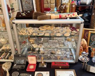 Costume and Sterling Jewelry, Hair Pins, Coins, Buckles, etc.