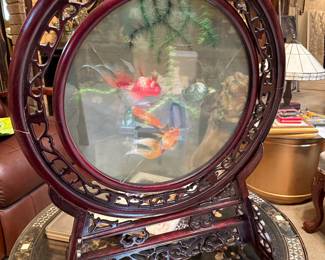 Vintage Chinese Double Sided Rotating Silk Embroidery Screen (as is)