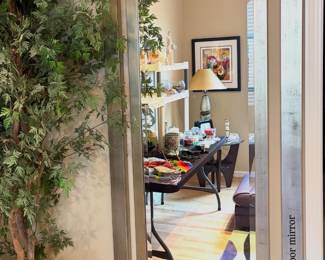 34”x76” leaning floor mirror, artificial tree 