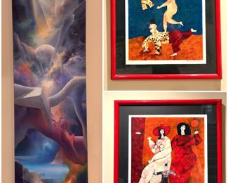 Jerry Jacoby signed painting - 72“(L) x 19.5“(W) — Limited edition serigraphs “Playtime” and “Happy Time"  by Harry Guttman