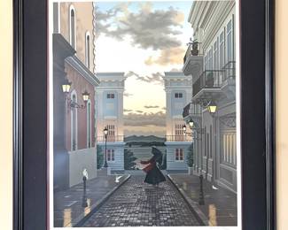 A framed serigraph on paper titled "After The Rain" by the British artist Frederick Phillip