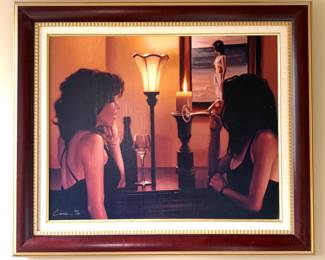 A framed artwork appears to be a print titled "Study of Reflections" by American artist Carrie Graber. 