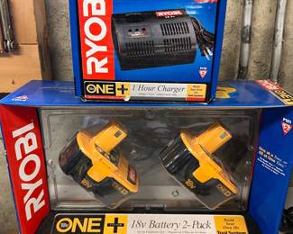Ryobi charger and 18v battery 2-pack, both NIB.